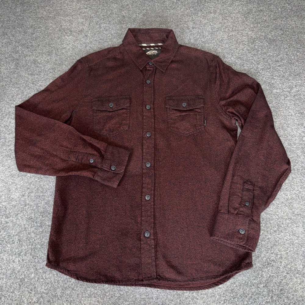 Vans Off The Wall Mens Medium Burgundy Heather Flannel Button Up Shirt Skate